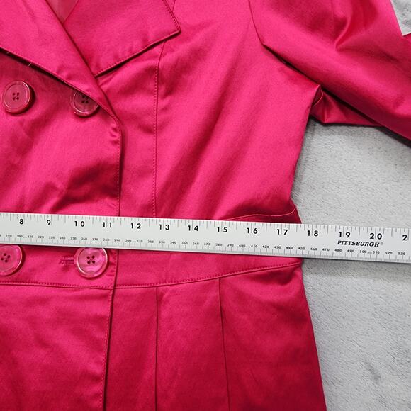 23rd Street Jacket Womens M Hot Pink Satin Sheen Double Breasted Trench Coat - Picture 9 of 11
